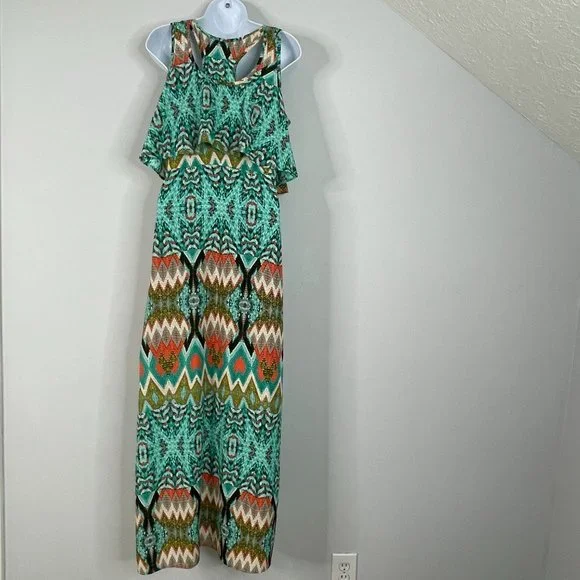 Altar'd State Dress M Aqua Coral Southwest Aztec Flowy Comfortable Maxi Long - Picture 12 of 13